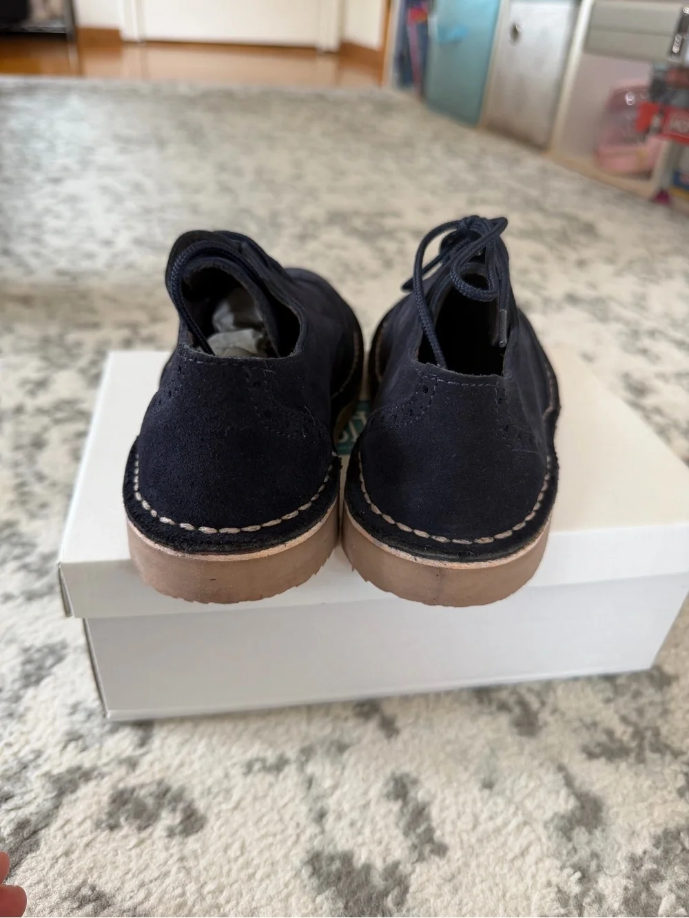 Boys Navy Suede Wingtip Dress Shoes